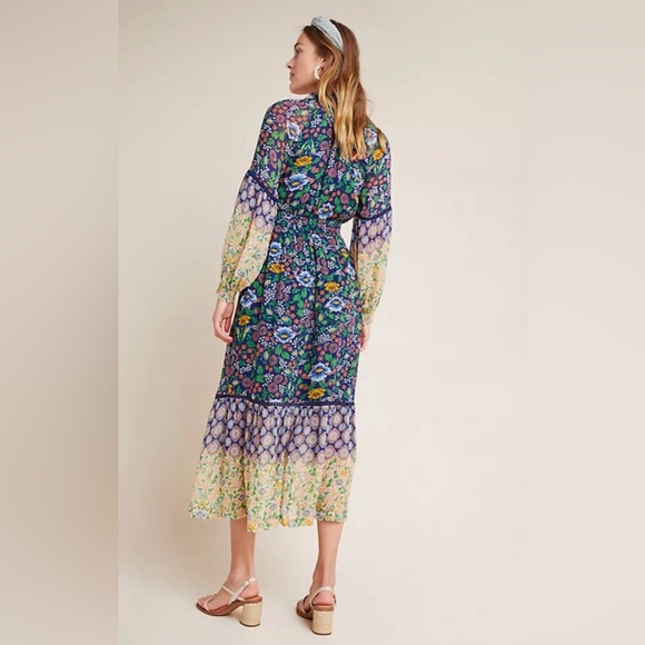 Anthropologie Maeve Ondine Maxi Dress in a blue and yellow floral print. Size S - Picture 2 of 8